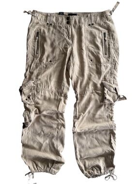 VTG Y2K The Limited 100% Silk Cargo Utility Pants Size 10 Khaki Balloon Low Rise